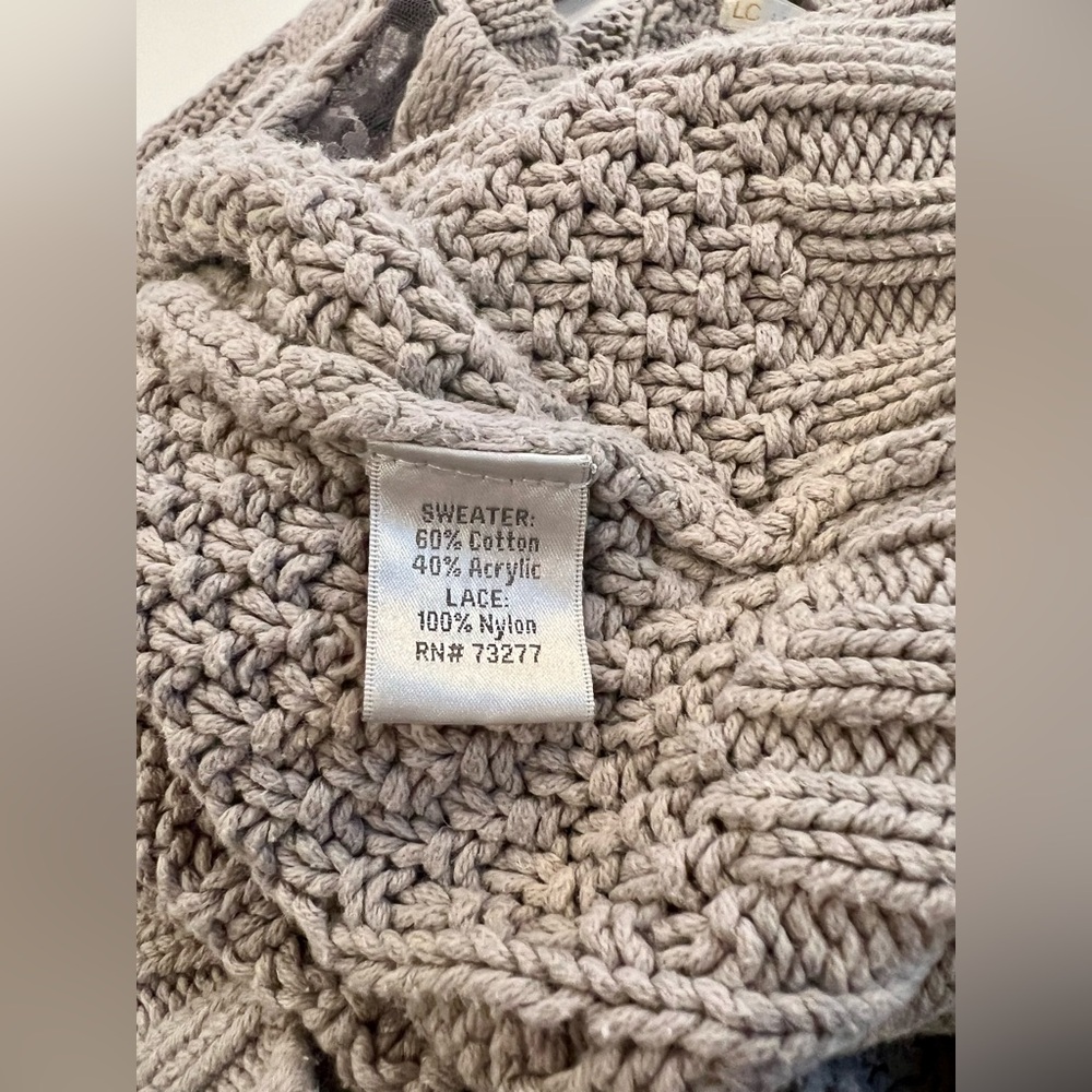 LC Lauren Conrad Lace Cotton Women's Taupe Cable Knit Sweater - Picture 13 of 14
